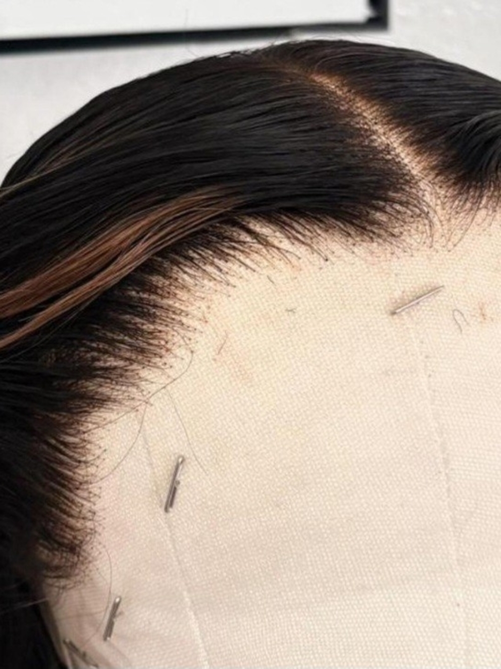 Lace Front Human Hair  Wig -  Ombre Black with Brown and Blonde Highlights